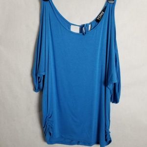 Yoins Cold-Shoulder Turquoise Top L